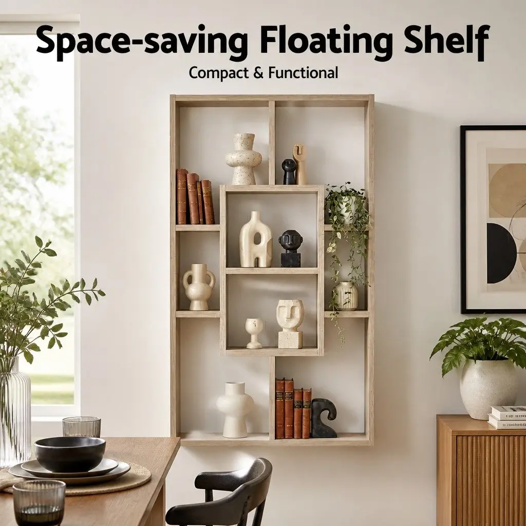 Floating Wall Shelf Display Unit Particle Board Melamine 85cm Wood