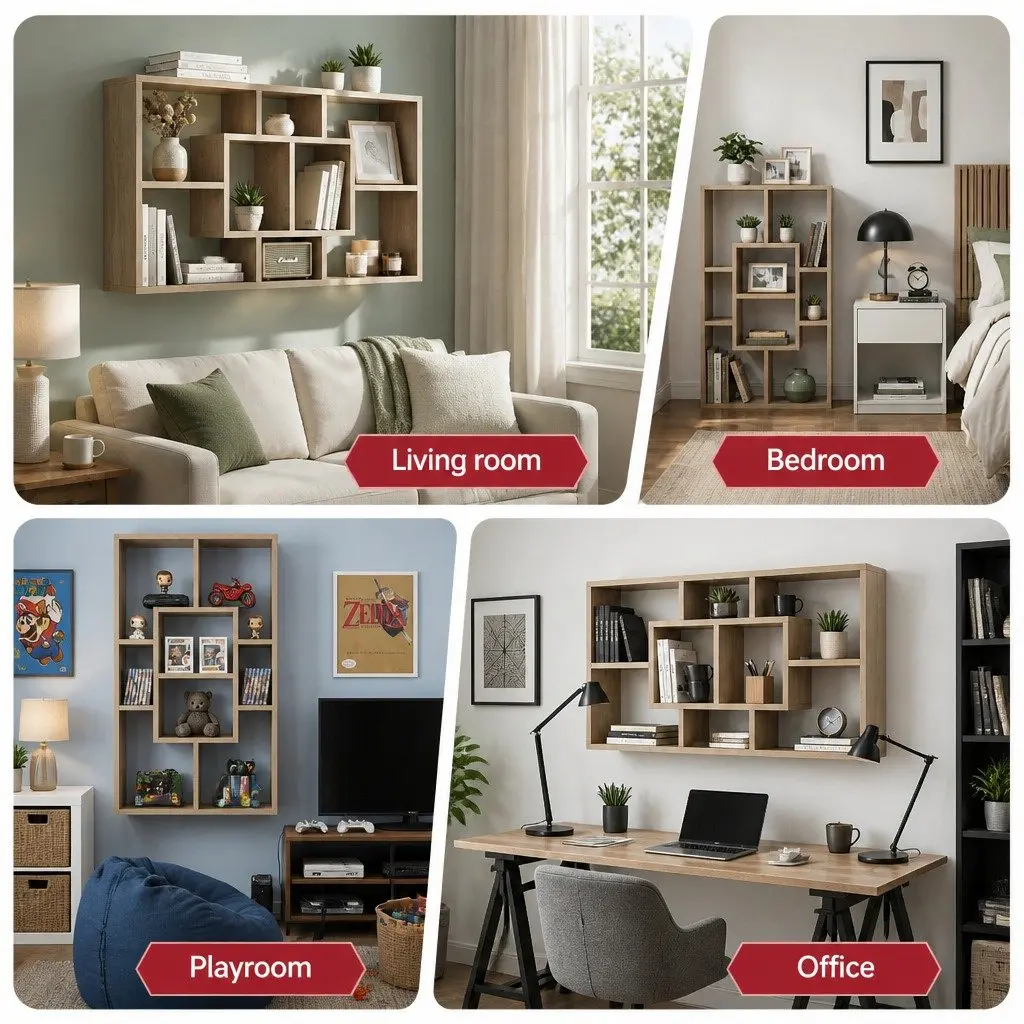 Floating Wall Shelf Display Unit Particle Board Melamine 85cm Wood