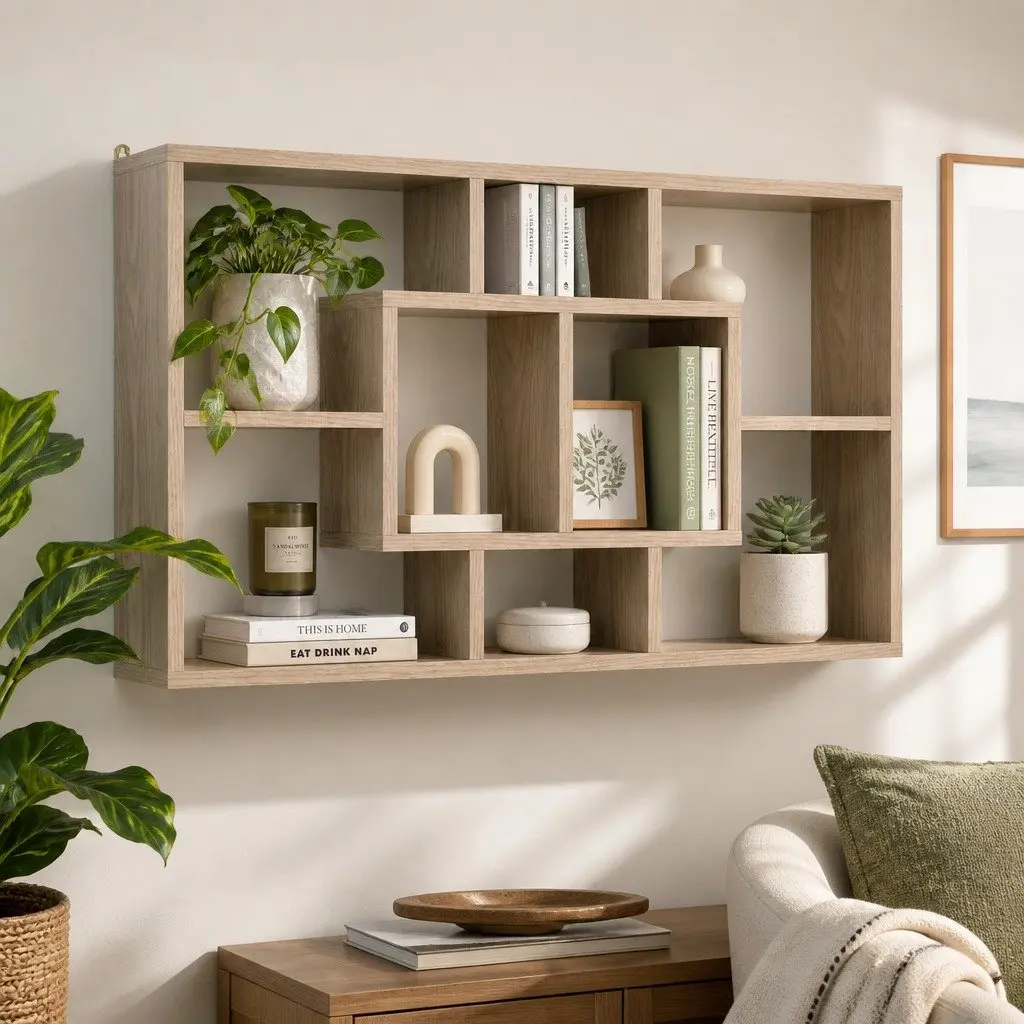 Floating Wall Shelf Display Unit Particle Board Melamine 85cm Wood