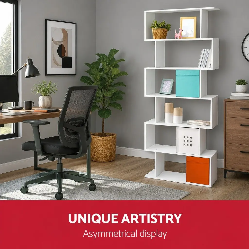 6-Tier Display Shelf S-Shape High Density Particle Board 80 x 23.5 x 192 cm White