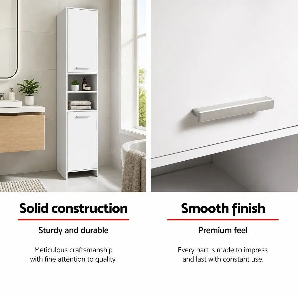 Tall Bathroom Cabinet Storage Engineered Wood 185cm White Slim Space Saving Narrow Cupboard