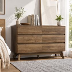 6 Drawer Chest Walnut Bedroom Storage Furniture Contemporary Design Organizer