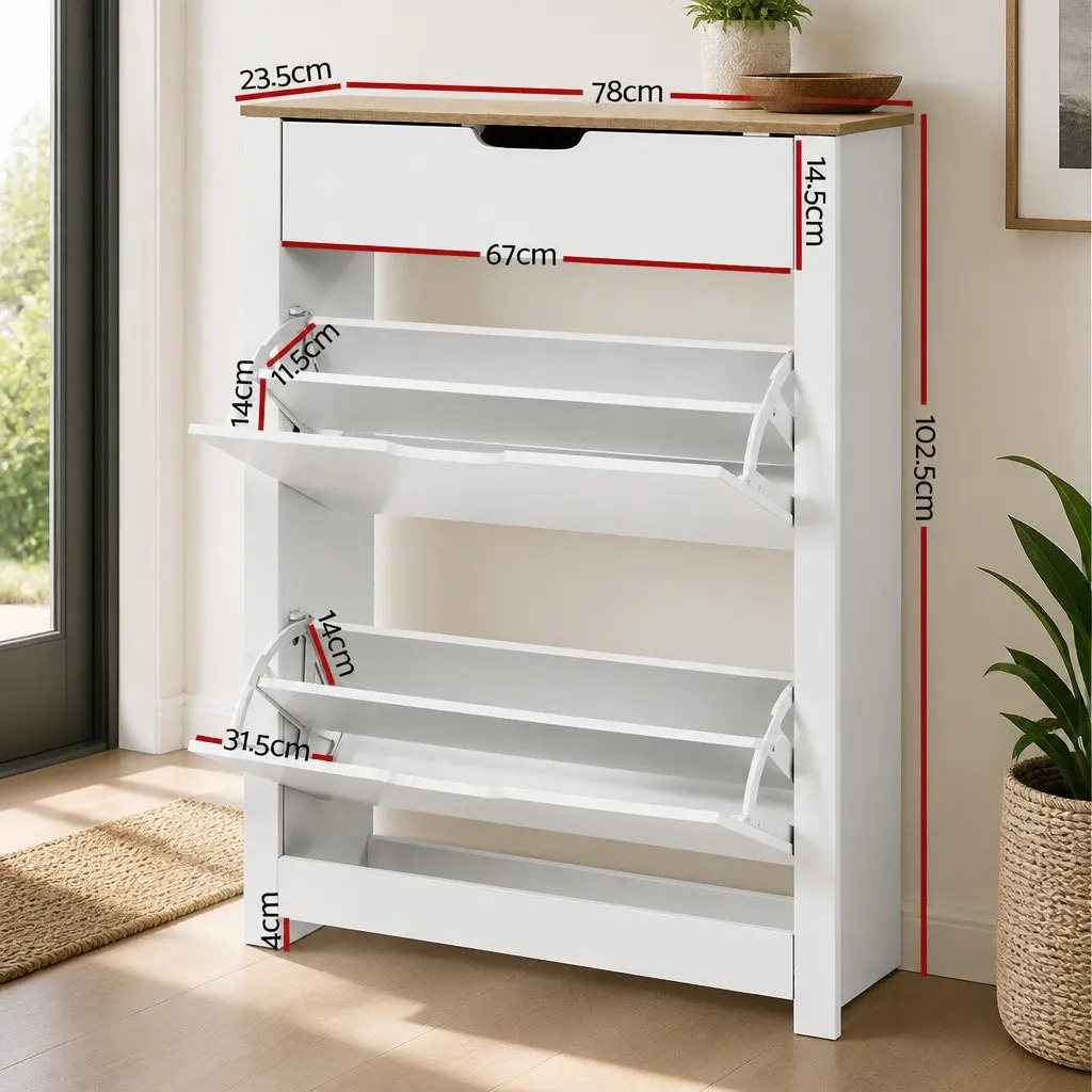 Shoe Rack Cabinet 16 Pairs White Wood Storage Organiser Entrance Hallway