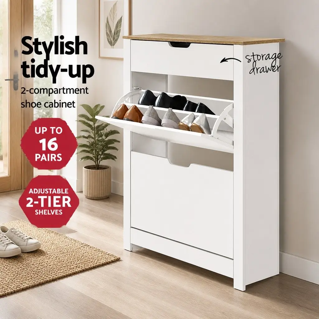 Shoe Rack Cabinet 16 Pairs White Wood Storage Organiser Entrance Hallway