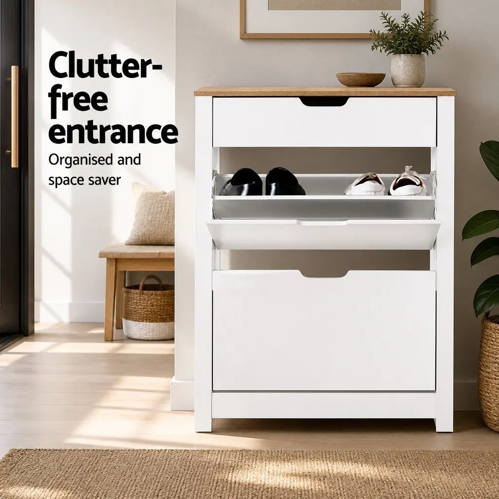 Shoe Rack Cabinet 16 Pairs White Wood Storage Organiser Entrance Hallway