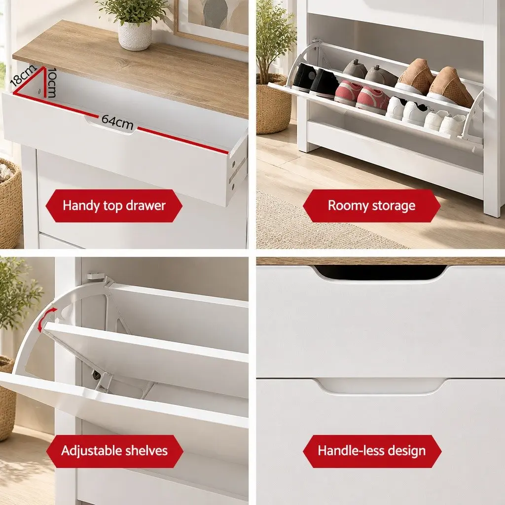 Shoe Rack Cabinet 16 Pairs White Wood Storage Organiser Entrance Hallway