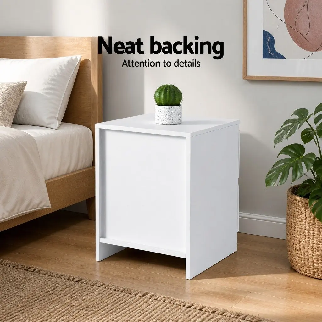 Bedside Table White 2 Drawer Storage Nightstand Particle Board 40cm x 39.5cm x 50cm
