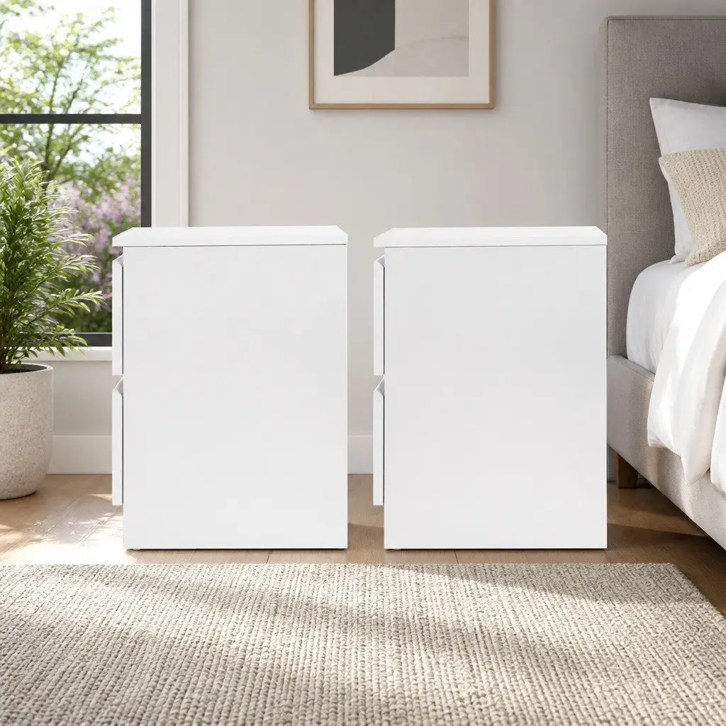 Bedside Table Particle Board 40cm x 39.5cm x 50cm White Modern Nightstand