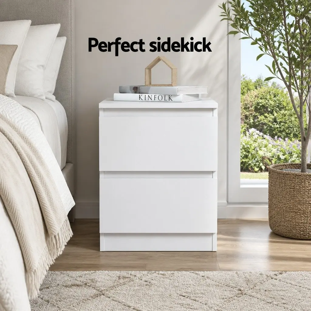 Bedside Table Particle Board 40cm x 39.5cm x 50cm White Modern Nightstand