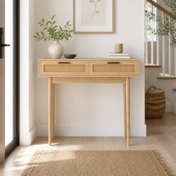 Practical Console Table for Hallways with Rattan Drawers