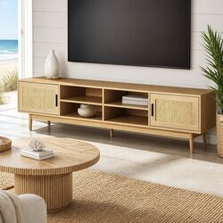 TV Cabinet Entertainment Unit 180cm Open Shelves Storage Living Room Bohemian