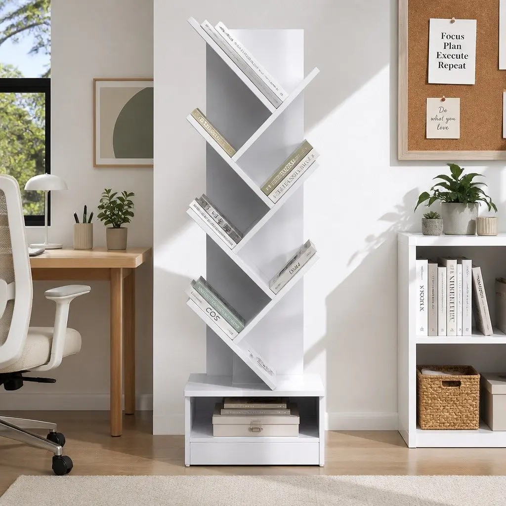 Tree Bookshelf 7 Tier White Freestanding Wall Mount Storage Display Unit