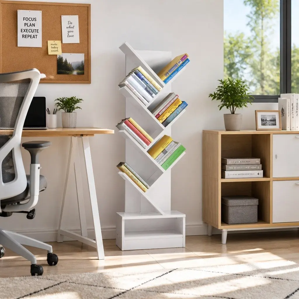 Tree Bookshelf 7 Tier White Freestanding Wall Mount Storage Display Unit