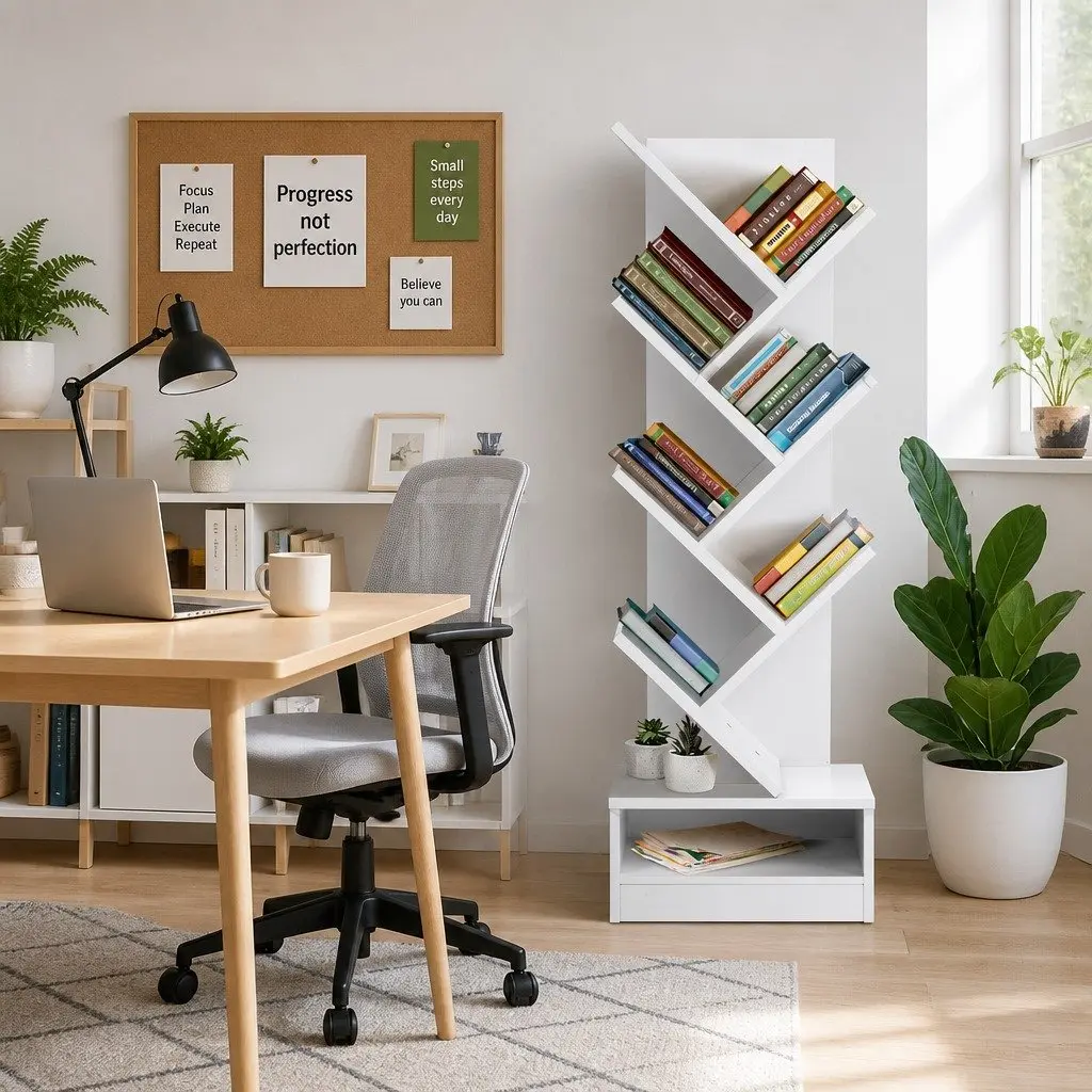 Tree Bookshelf 7 Tier White Freestanding Wall Mount Storage Display Unit