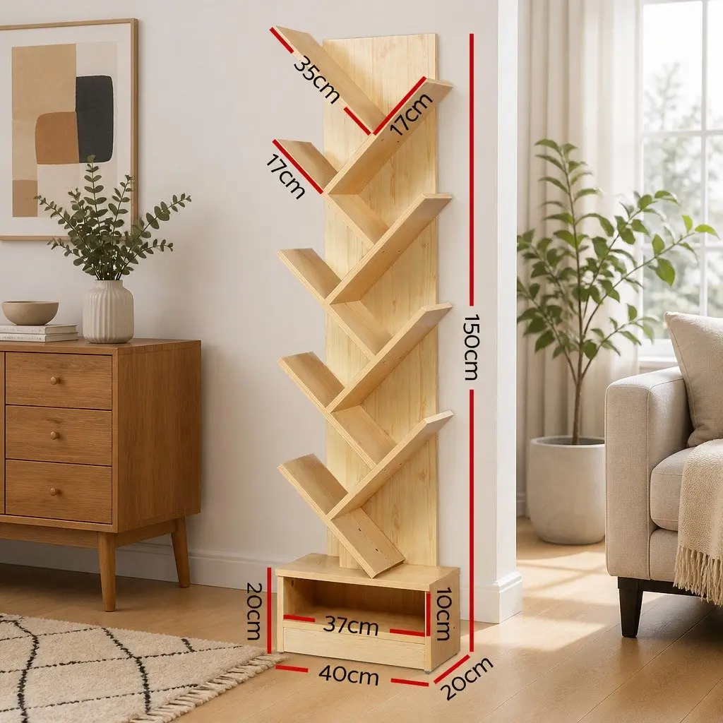 Tree Bookshelf 9 Tier Storage Display Organizer Freestanding Wall Mount Shelving
