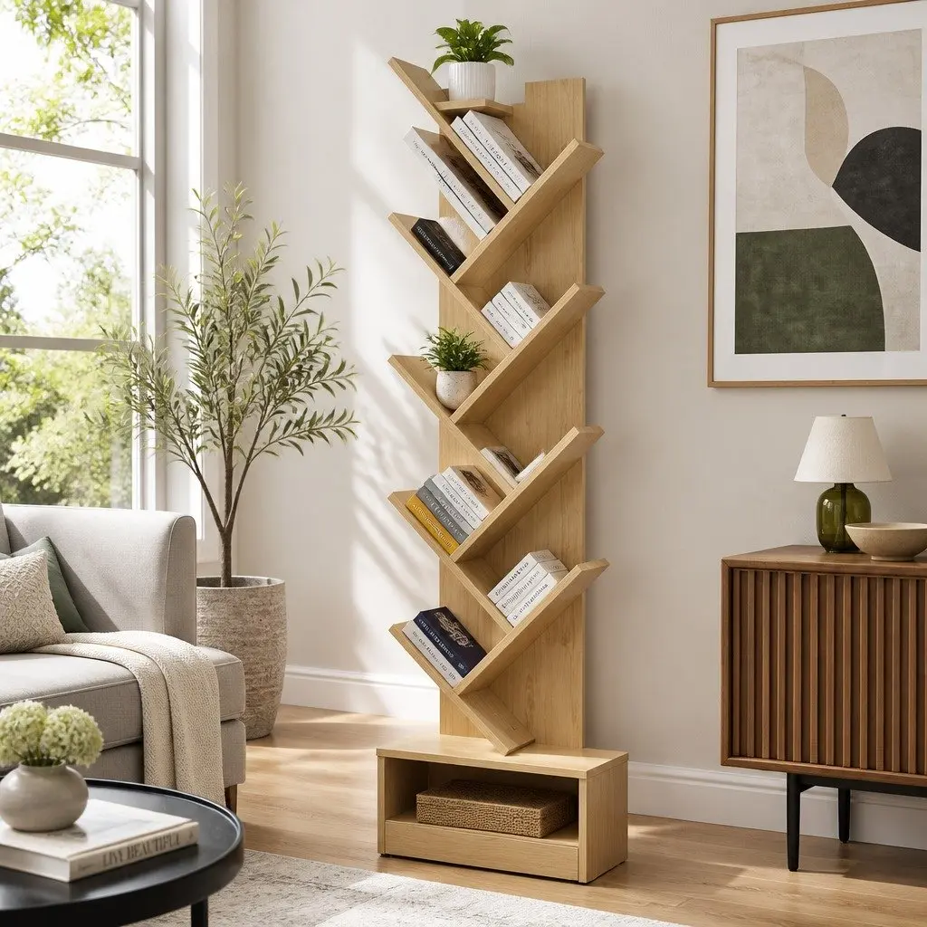 Tree Bookshelf 9 Tier Storage Display Organizer Freestanding Wall Mount Shelving