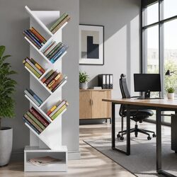 Tree Bookshelf 9 Tier White Storage Display Shelves Freestanding Wall Mount