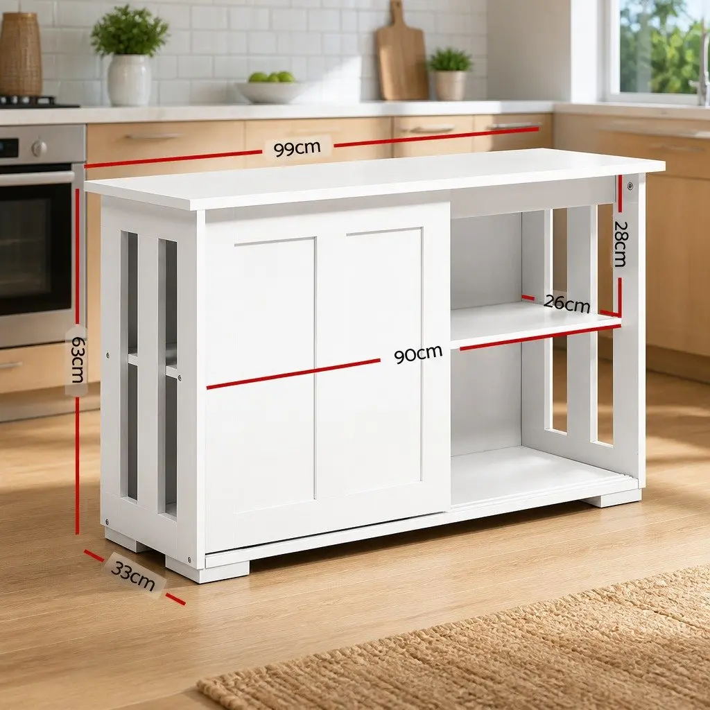 Buffet Sideboard Particle Board 99cm White Storage Cabinet with Sliding Doors