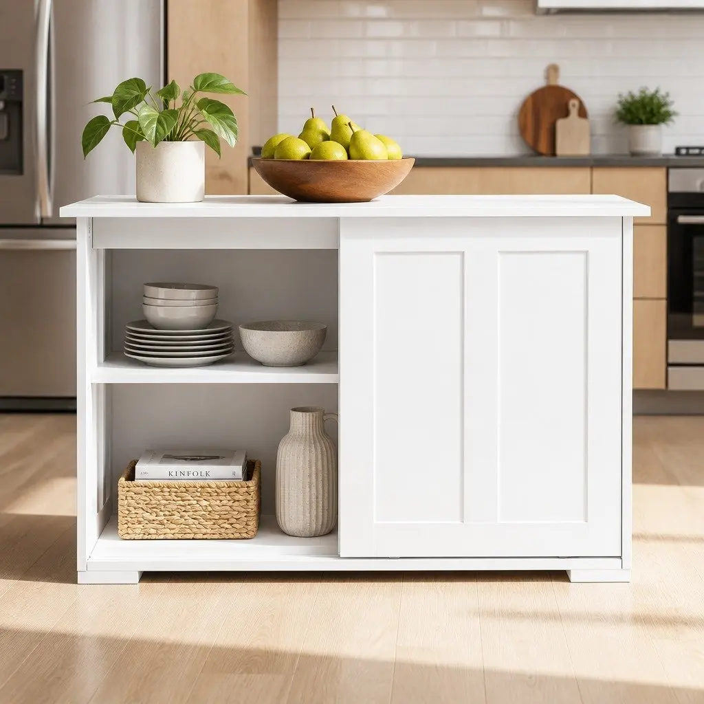 Buffet Sideboard Particle Board 99cm White Storage Cabinet with Sliding Doors