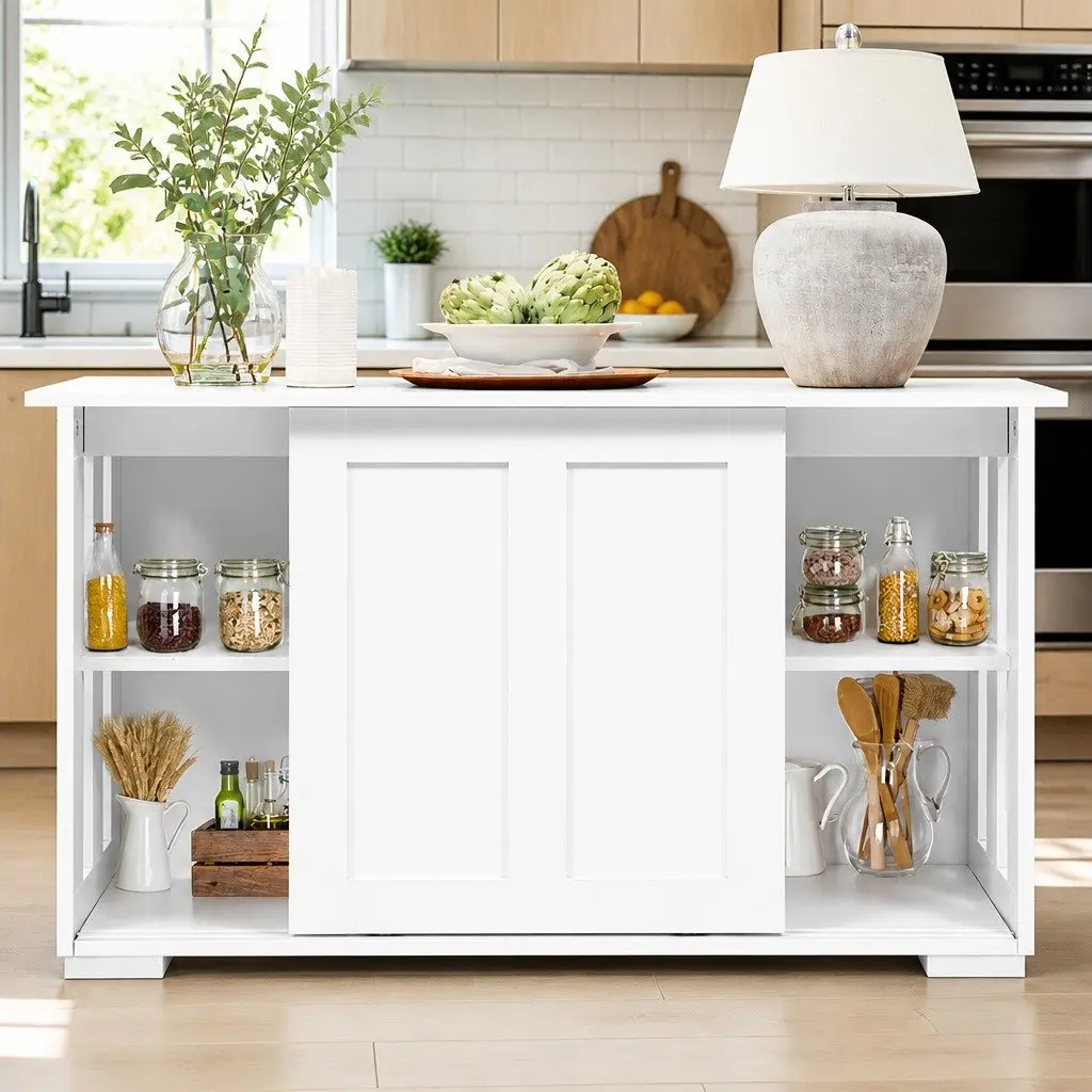 Buffet Sideboard Particle Board 99cm White Storage Cabinet with Sliding Doors