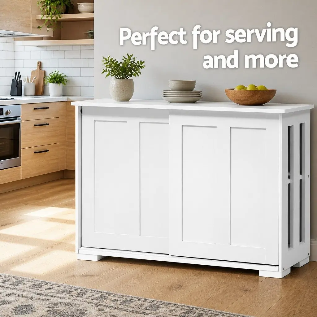 Buffet Sideboard Particle Board 99cm White Storage Cabinet with Sliding Doors