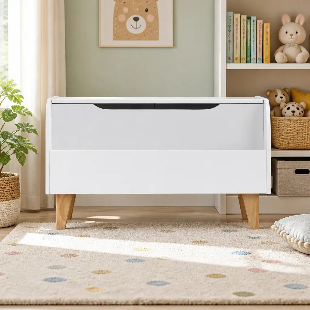 Kids Toy Box Chest Bookshelf Storage Organiser White MDF 80cm x 28cm x 44.5cm
