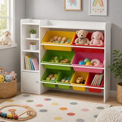 Kids Toy Storage Organiser 8 Bins Bookshelf Shelf Rack Display Cabinet Furniture