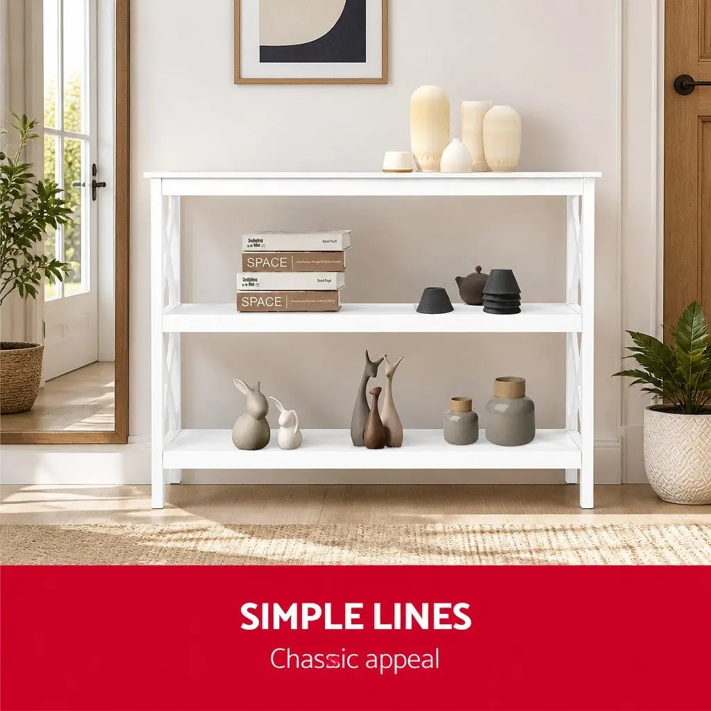White 3-Tier Console Table E1 MDF 100cm x 40cm x 76cm Home Hallway Side Table Display Shelving Unit