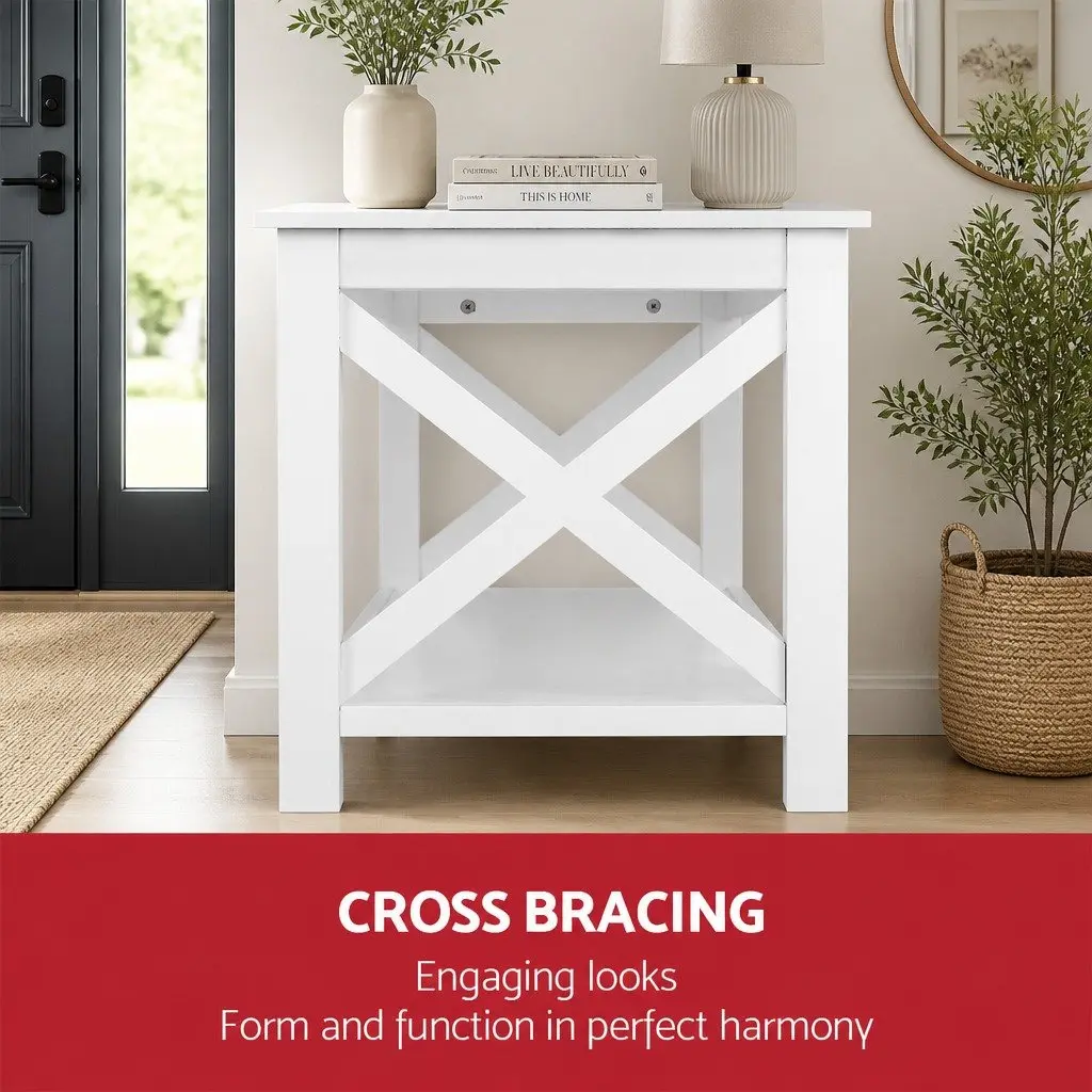 White 3-Tier Console Table E1 MDF 100cm x 40cm x 76cm Home Hallway Side Table Display Shelving Unit