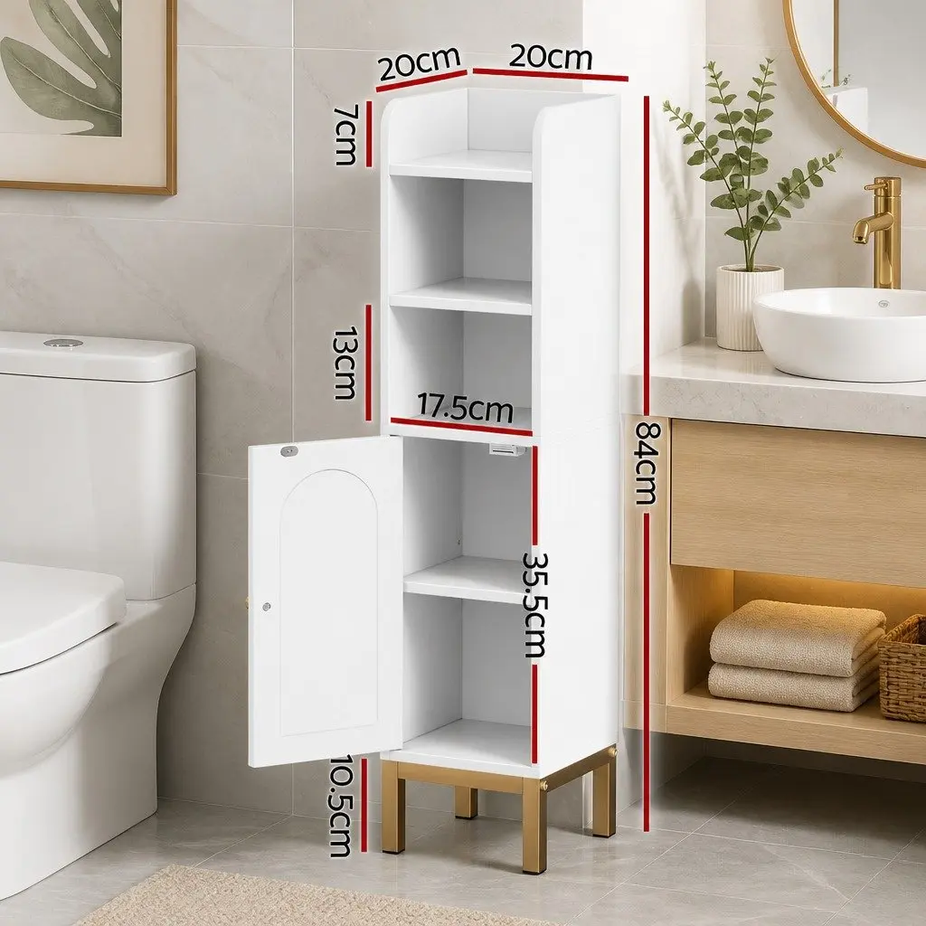 Bathroom Cabinet White Adjustable Shelf Compact Floor Organizer 20x20x84cm