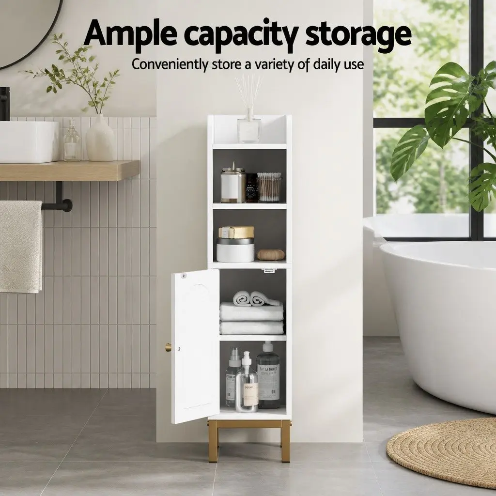 Bathroom Cabinet White Adjustable Shelf Compact Floor Organizer 20x20x84cm