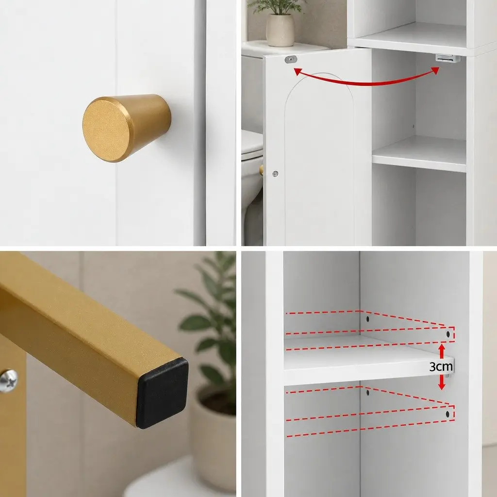 Bathroom Cabinet White Adjustable Shelf Compact Floor Organizer 20x20x84cm