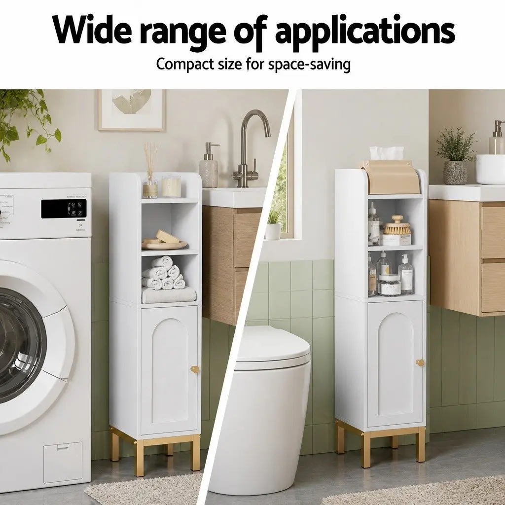 Bathroom Cabinet White Adjustable Shelf Compact Floor Organizer 20x20x84cm