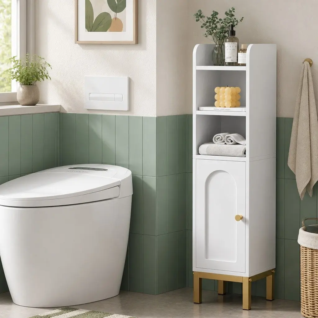 Bathroom Cabinet White Adjustable Shelf Compact Floor Organizer 20x20x84cm