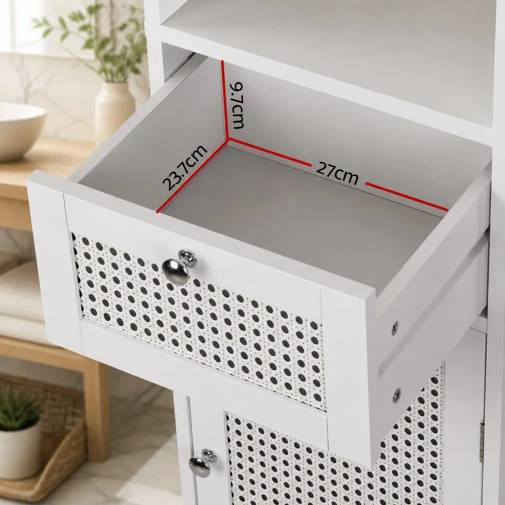 Bathroom Storage Cabinet MDF Rattan 161cm White Tallboy Cupboard Organiser