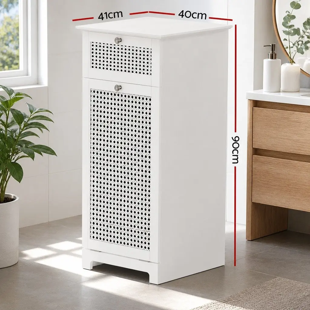 Laundry Hamper Cabinet Rattan E1 MDF 40cm x 41cm x 90cm White
