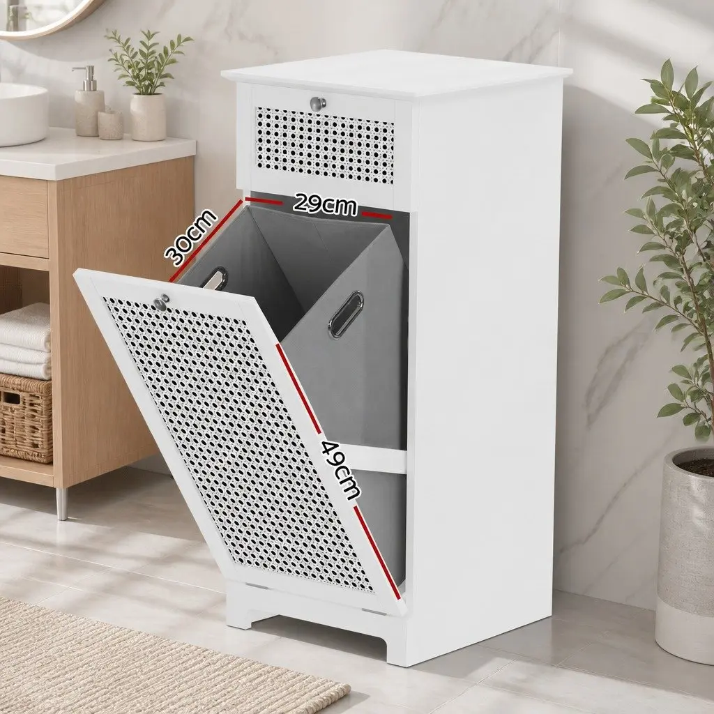 Laundry Hamper Cabinet Rattan E1 MDF 40cm x 41cm x 90cm White
