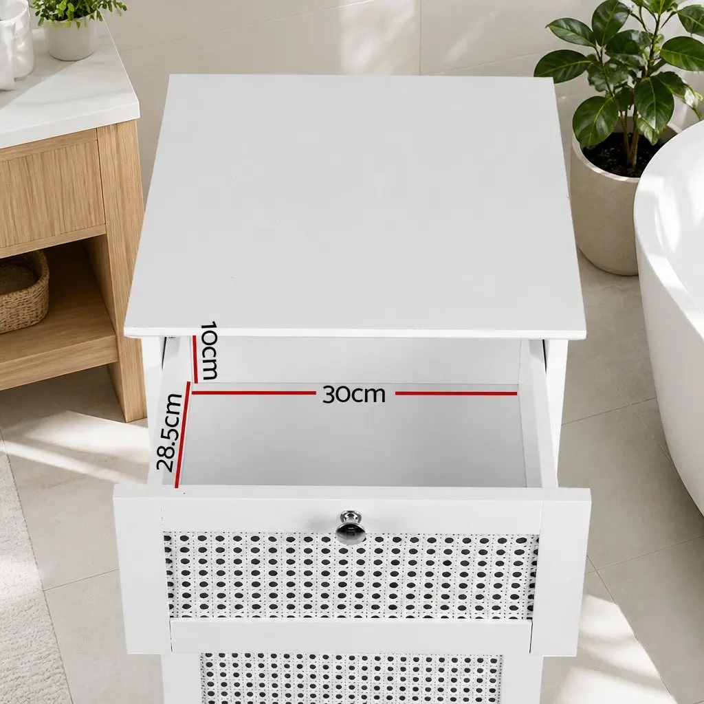 Laundry Hamper Cabinet Rattan E1 MDF 40cm x 41cm x 90cm White