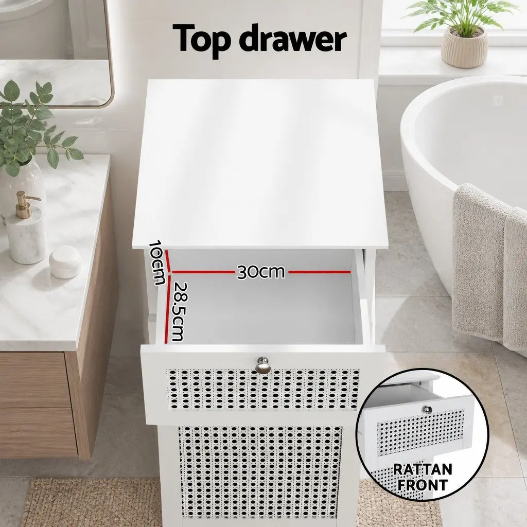 Laundry Hamper Cabinet Rattan E1 MDF 40cm x 41cm x 90cm White