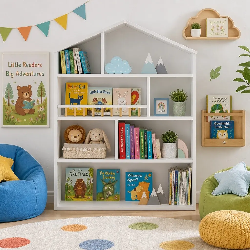 Kids Bookshelf 4 Tier Open Storage Organiser Cabinet Bedroom Playroom Display