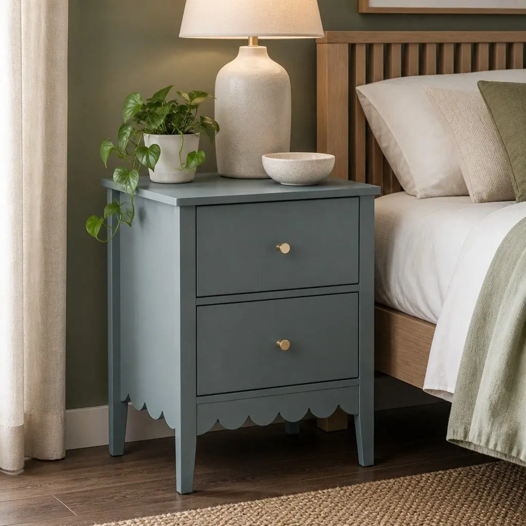 Bedside Table MDF 40cm W x 30cm D x 50cm H Green 2 Drawers Easy Assembly