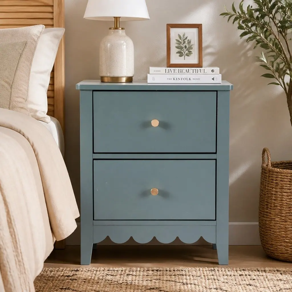 Bedside Table MDF 40cm W x 30cm D x 50cm H Green 2 Drawers Easy Assembly