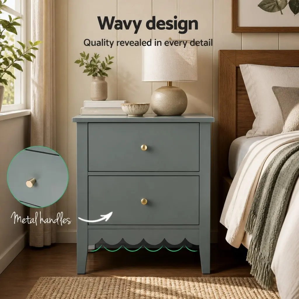Bedside Table MDF 40cm W x 30cm D x 50cm H Green 2 Drawers Easy Assembly