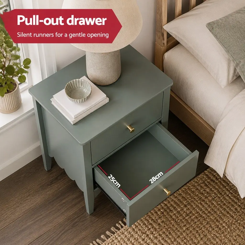 Bedside Table MDF 40cm W x 30cm D x 50cm H Green 2 Drawers Easy Assembly