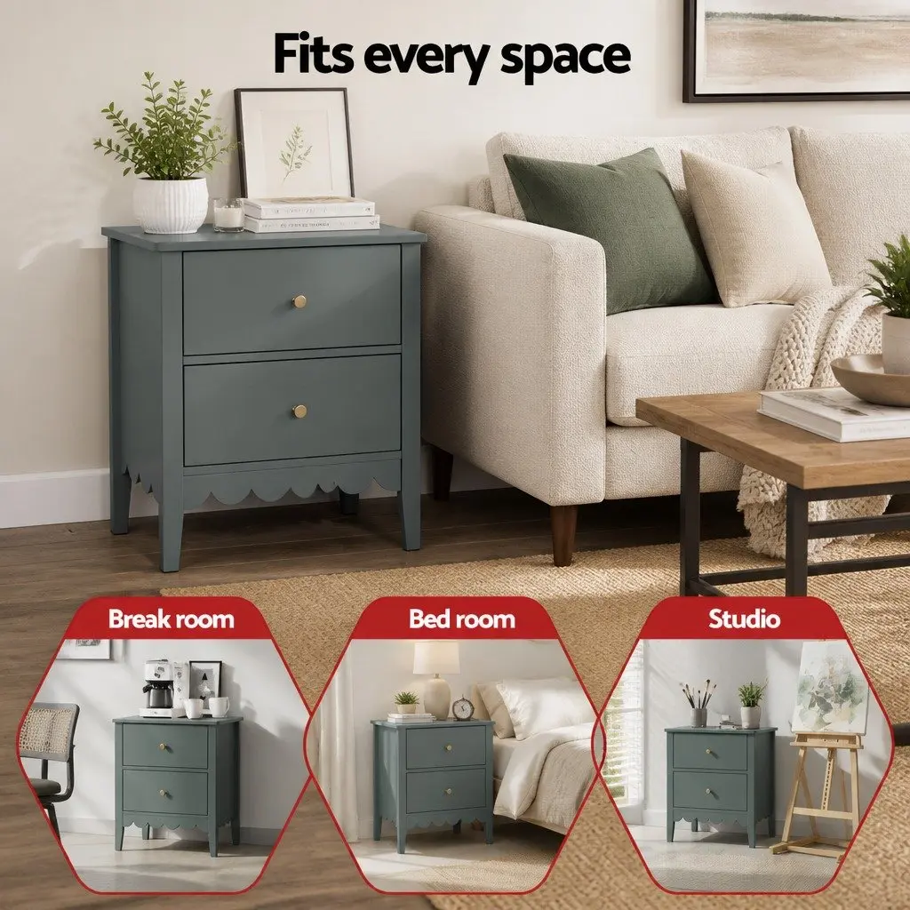 Bedside Table MDF 40cm W x 30cm D x 50cm H Green 2 Drawers Easy Assembly