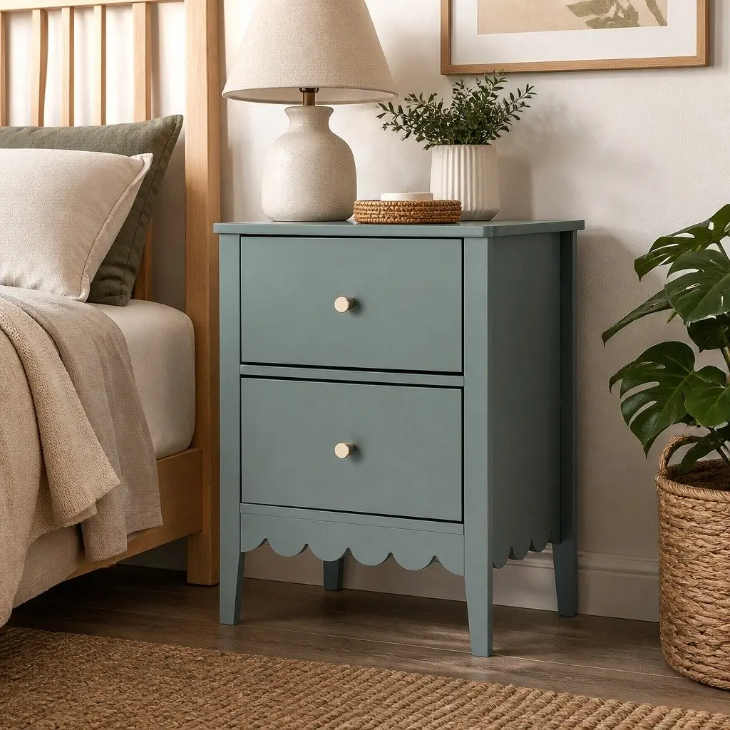Bedside Table MDF 40cm W x 30cm D x 50cm H Green 2 Drawers Easy Assembly