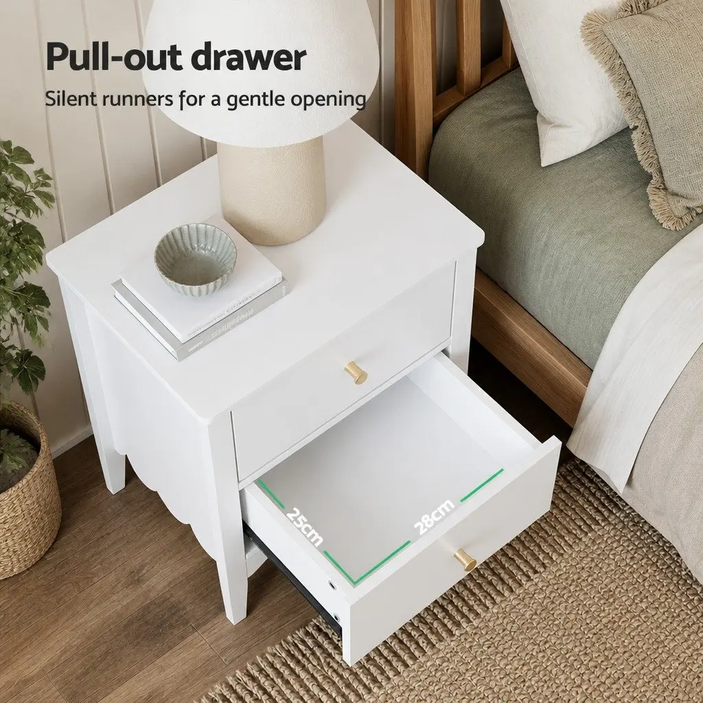 Bedside Table E1 MDF 40cm W x 30cm D x 50cm H White 2 Drawers Nightstand Storage Unit
