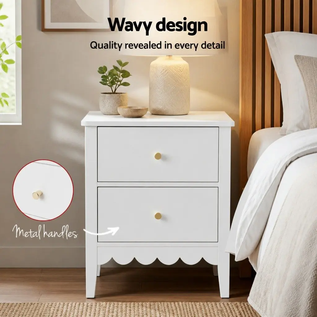 Bedside Table E1 MDF 40cm W x 30cm D x 50cm H White 2 Drawers Nightstand Storage Unit