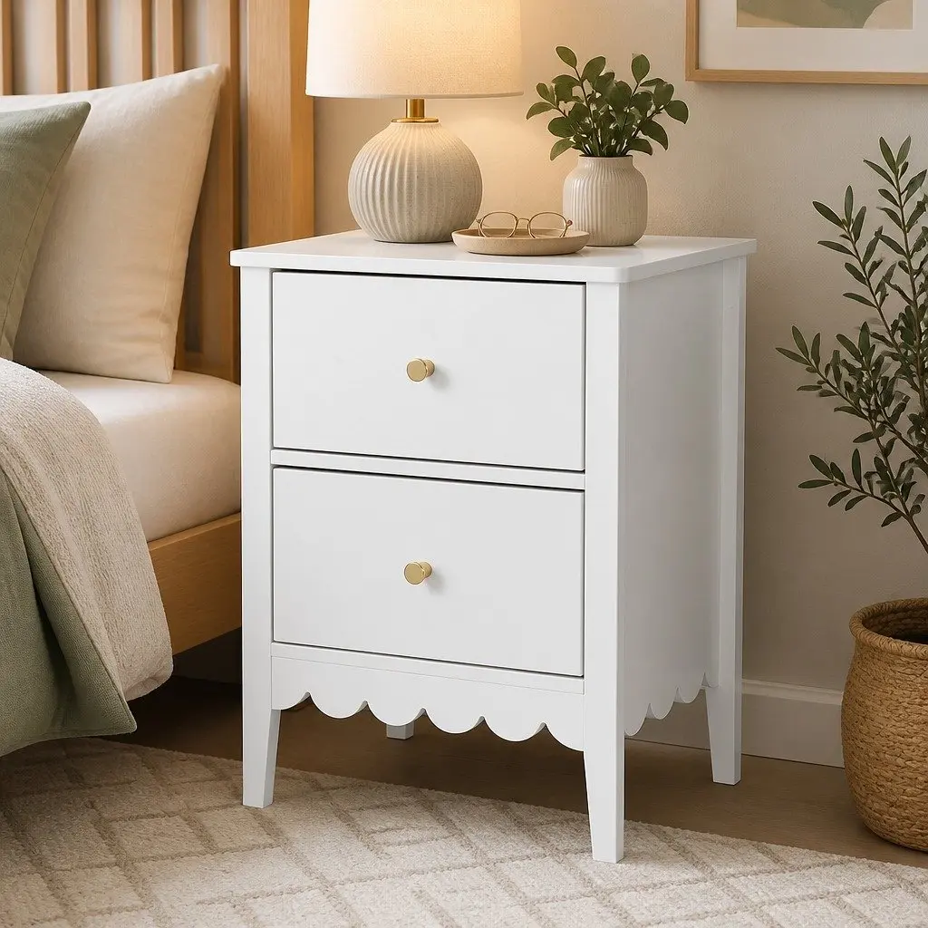 Bedside Table E1 MDF 40cm W x 30cm D x 50cm H White 2 Drawers Nightstand Storage Unit