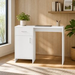 White Computer Desk with Storage Drawer Cabinet Office Desk 100CM